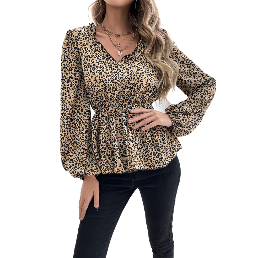 Kvinne casual bluse med dyreprint og voluminøse ermer Skjora