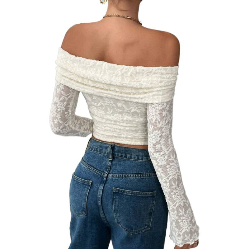 Dame Elegant Off-Shoulder Topp med Volangdetaljer Skjora