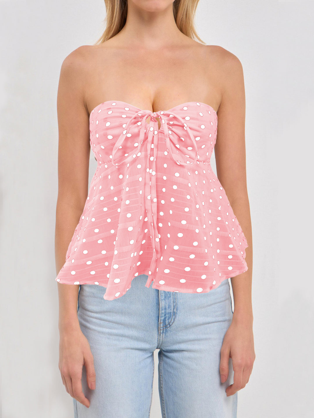 Dame bandeau-bluse med blomstermønster og rynking Skjora