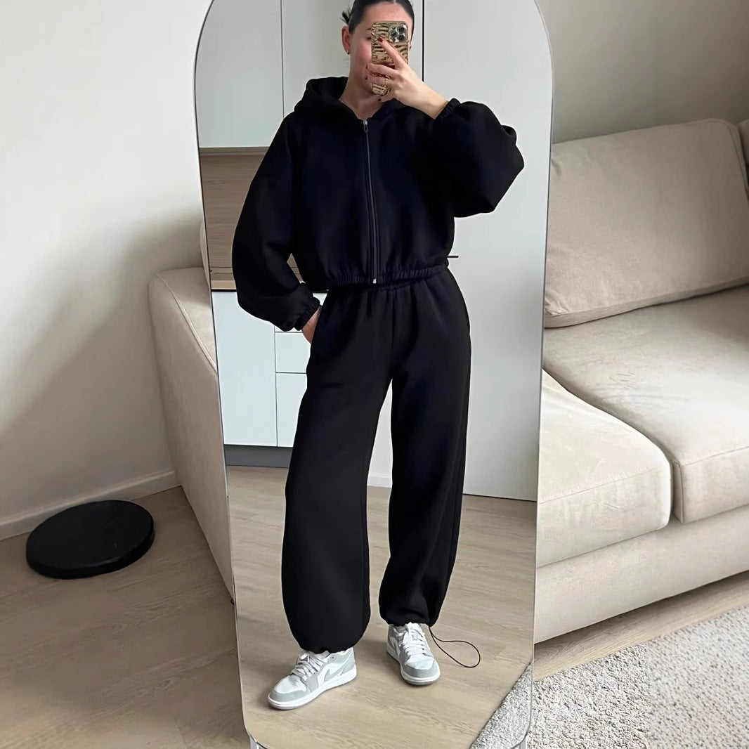 Dame casual cropped fleece jakke med høy midje joggebukser Skjora
