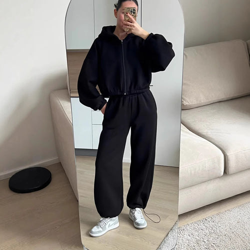 Dame casual cropped fleece jakke med høy midje joggebukser Skjora