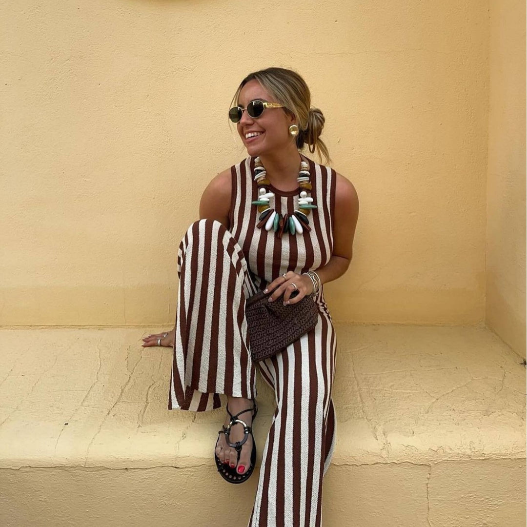 Dame casual jumpsuit med stripete design og høy midje Skjora