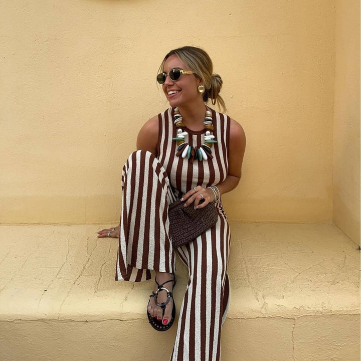Dame casual jumpsuit med stripete design og høy midje Skjora