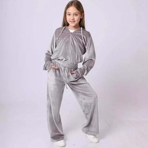 Dame Fleece Loungewear Sett med Hette og Høy Midje Skjora