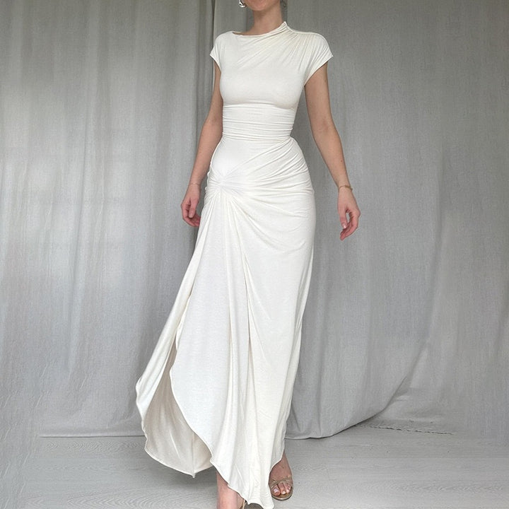 Damer Elegant Maxikjole med asymmetrisk snitt og dekorativ drapering Skjora