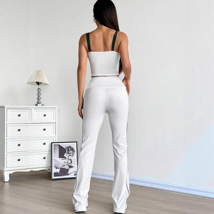 Dame Sportsligt To-delt Sett med moteriktig Crop-Top og vide Leggings Skjora