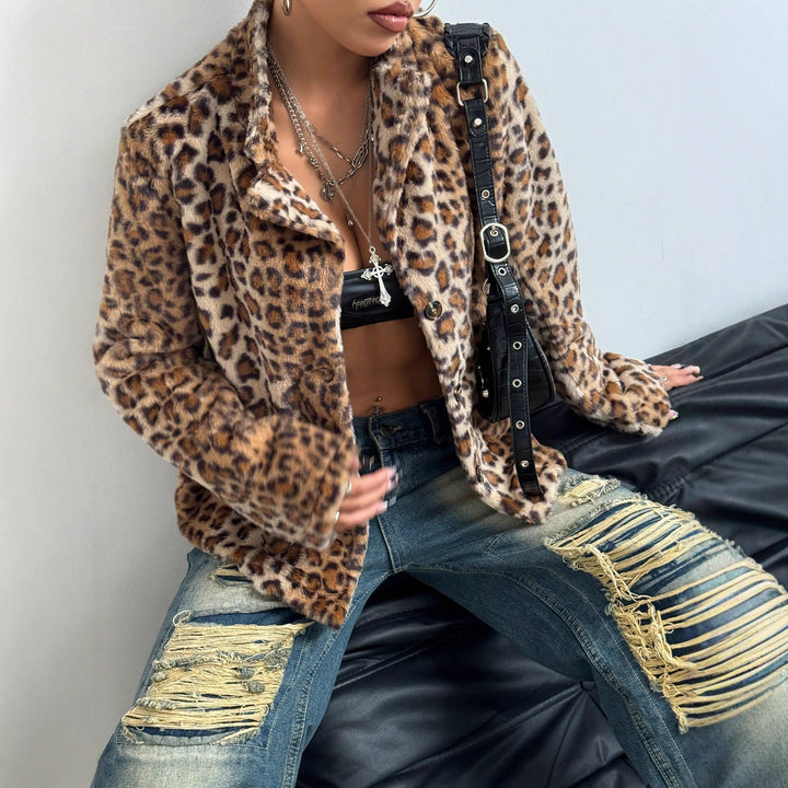 Kvinne elegant leopardmønster blazer jakke Skjora