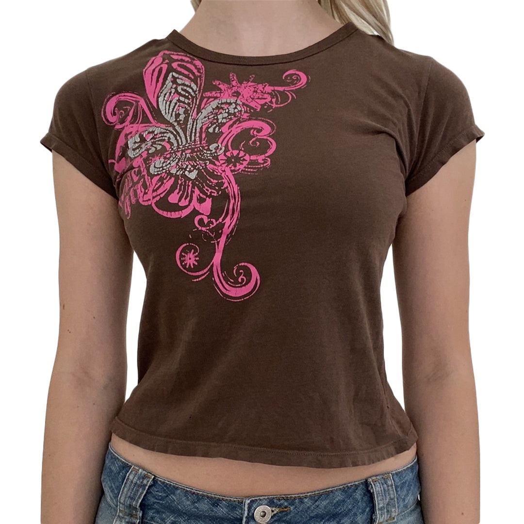 Damer uformell grafikk-crop-top med rund halsutskjæring Skjora