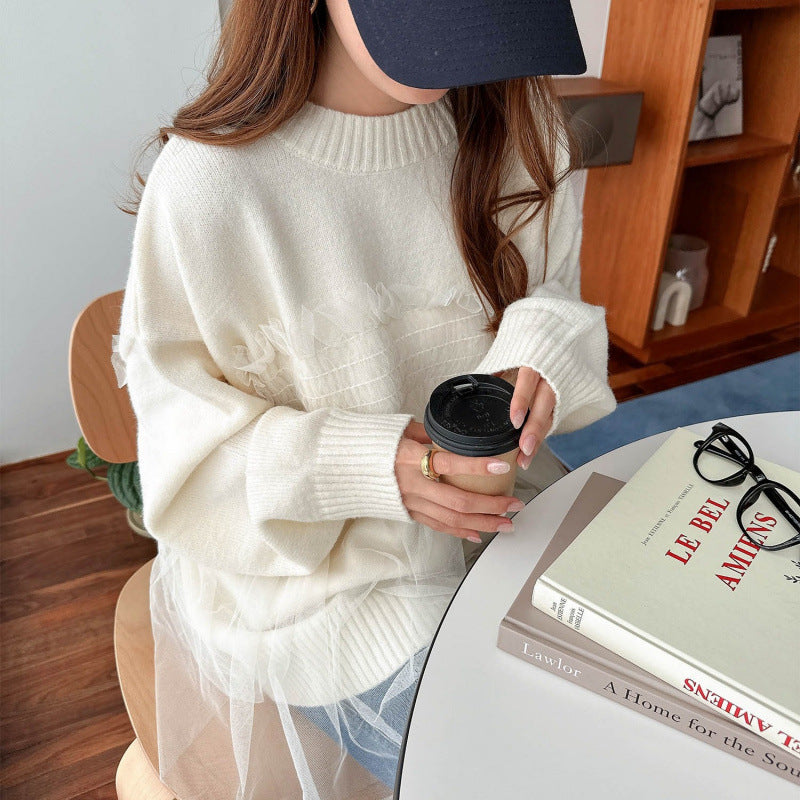 Oversized genser dame med volangdetaljer Skjora