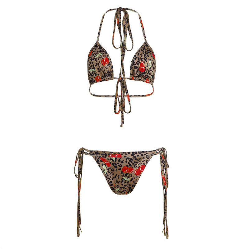 Dame trendy bikini med blomstrete leopardmønster og justerbare stropper Skjora