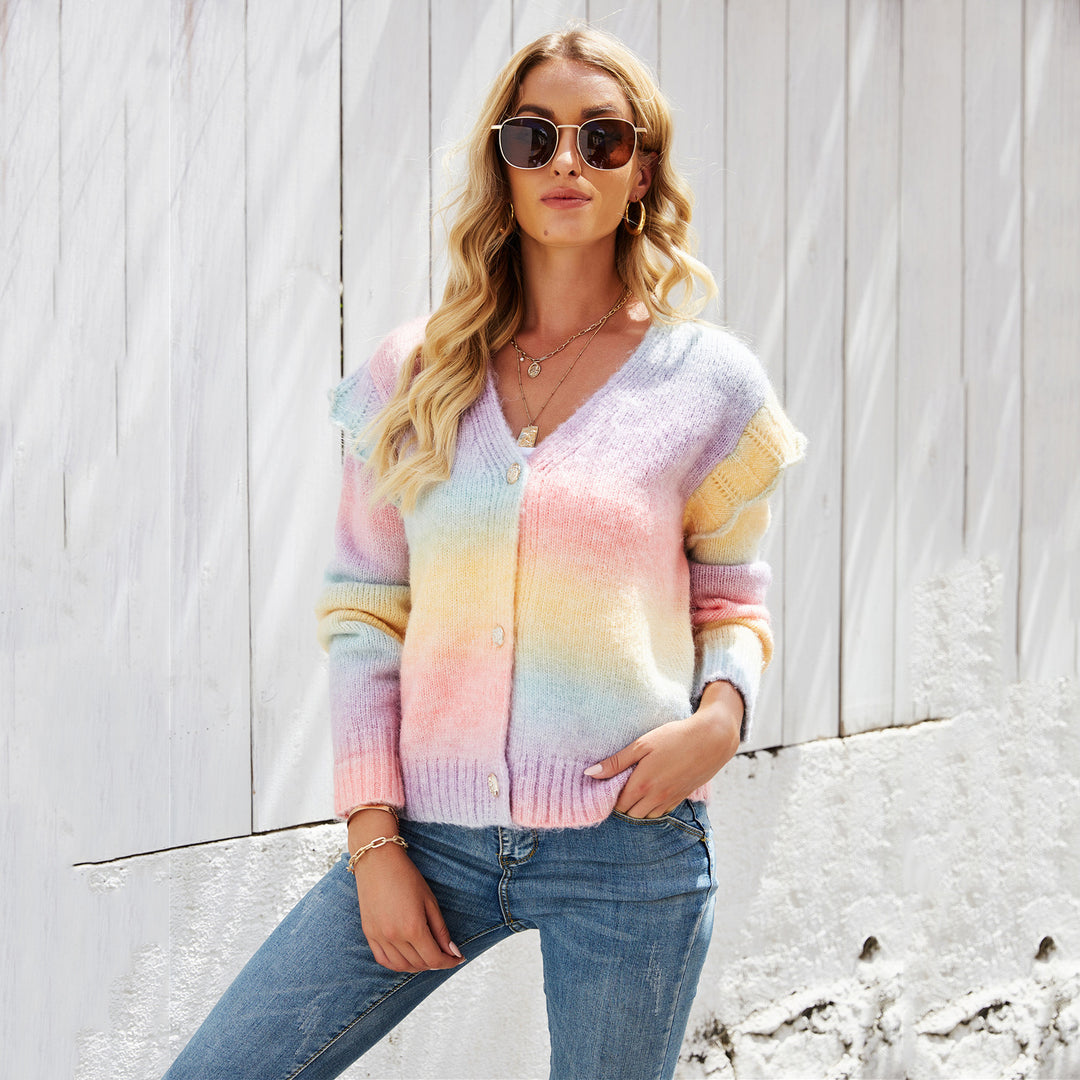 Damer fashionable cardigan med fargerik gradient Skjora