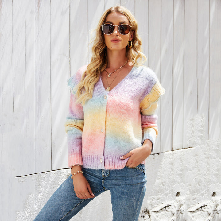 Damer fashionable cardigan med fargerik gradient Skjora