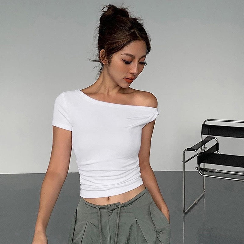 Dame Off-Shoulder Crop-Top med sidelukking Skjora