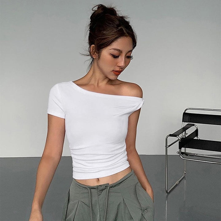 Dame Off-Shoulder Crop-Top med sidelukking Skjora