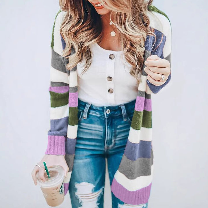 Kvinne casual strikket cardigan med moderne striper Skjora