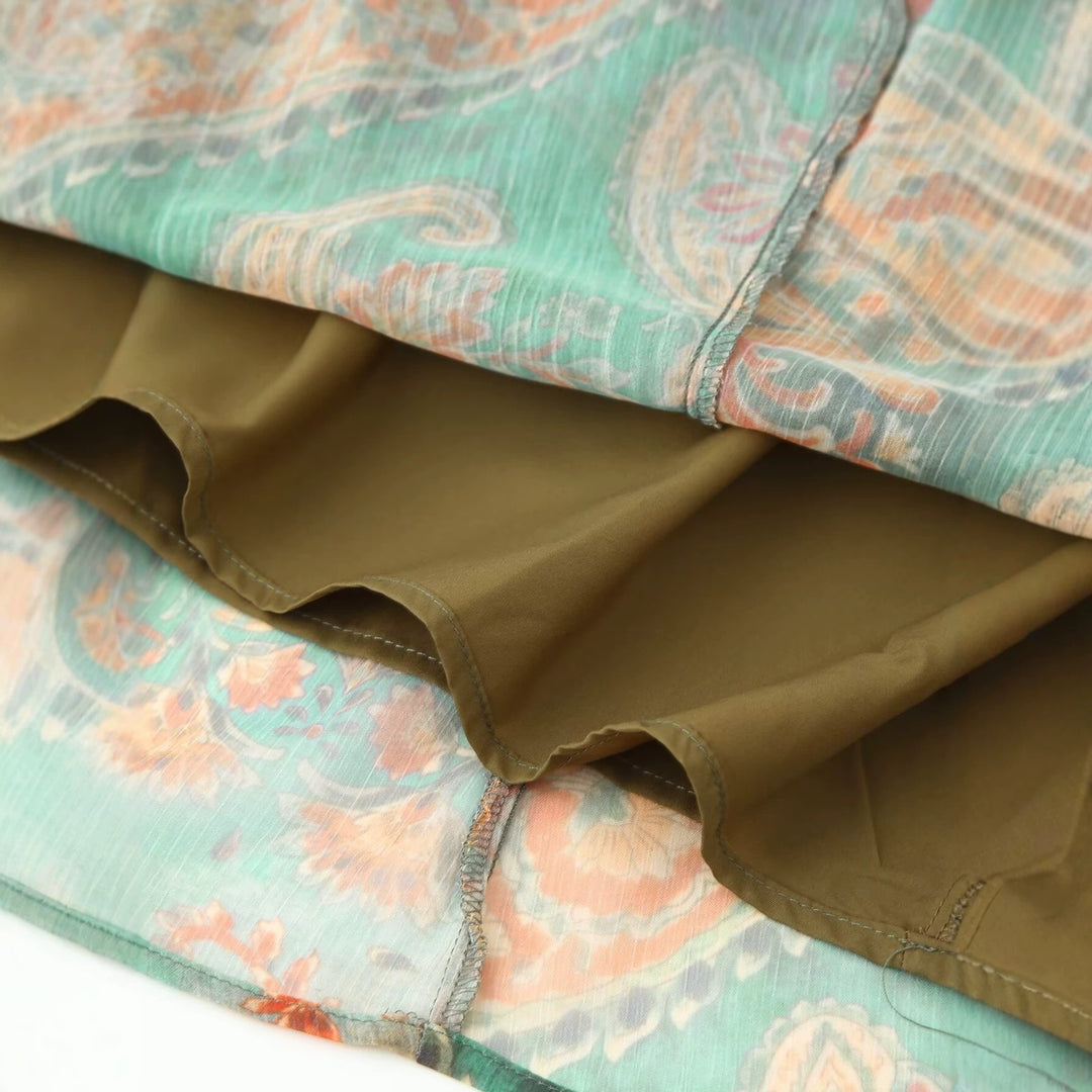 Dame Maxiskjørt i elegant paisley-mønster med elastisk midje Skjora