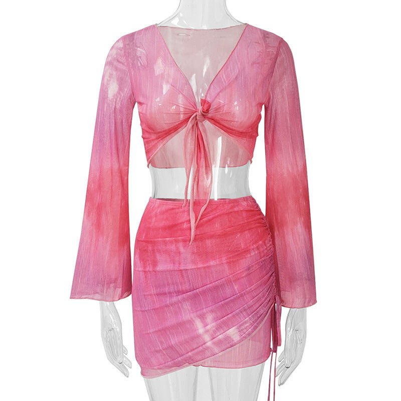 Damer casual Crop-Top med asymmetrisk skjørt og lange ermer Skjora
