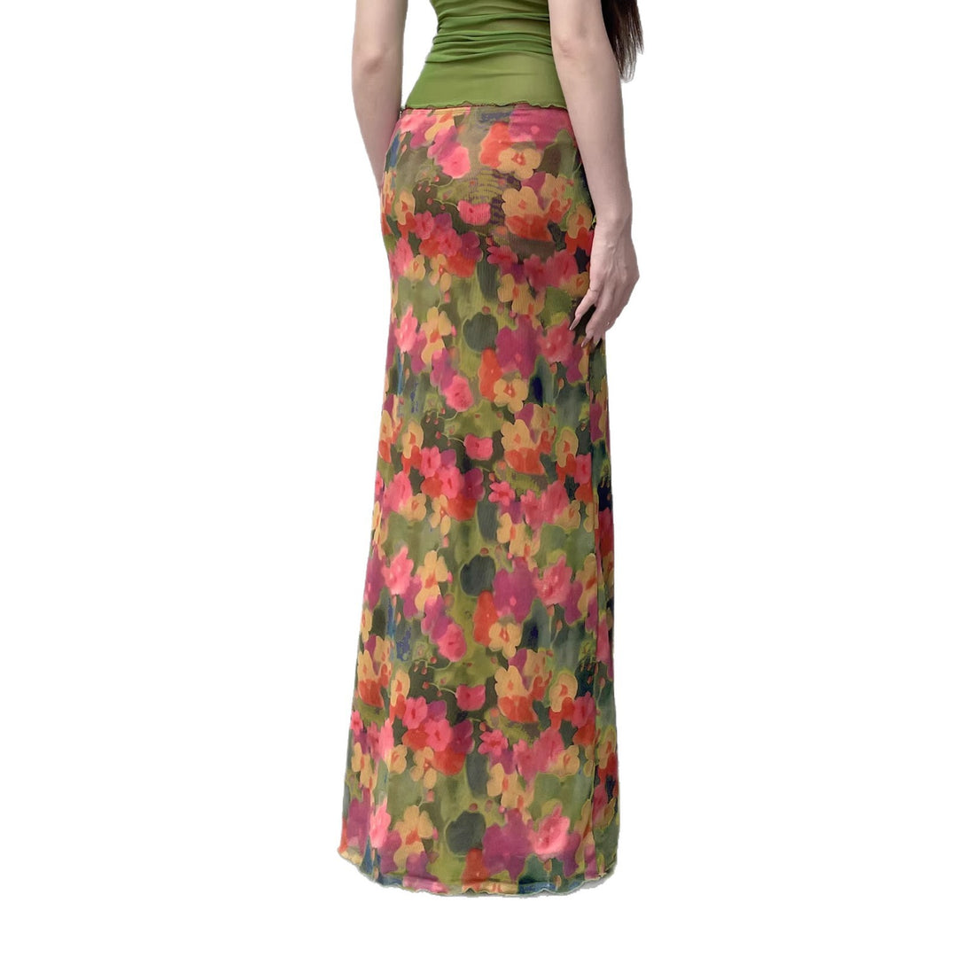 Dame Maxi skjørt med blomster chiffon-design og sidestilt Skjora
