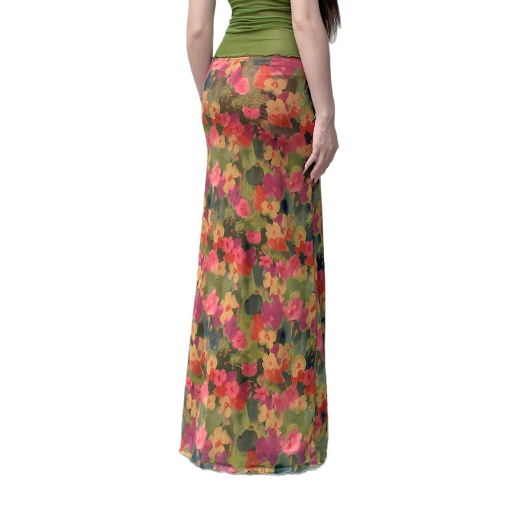 Dame Maxi skjørt med blomster chiffon-design og sidestilt Skjora