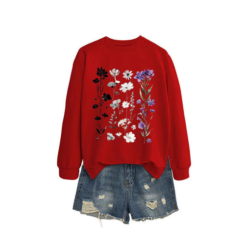 Dame sweatshirt med blomster grafisk design og myk innvendig fôr Skjora