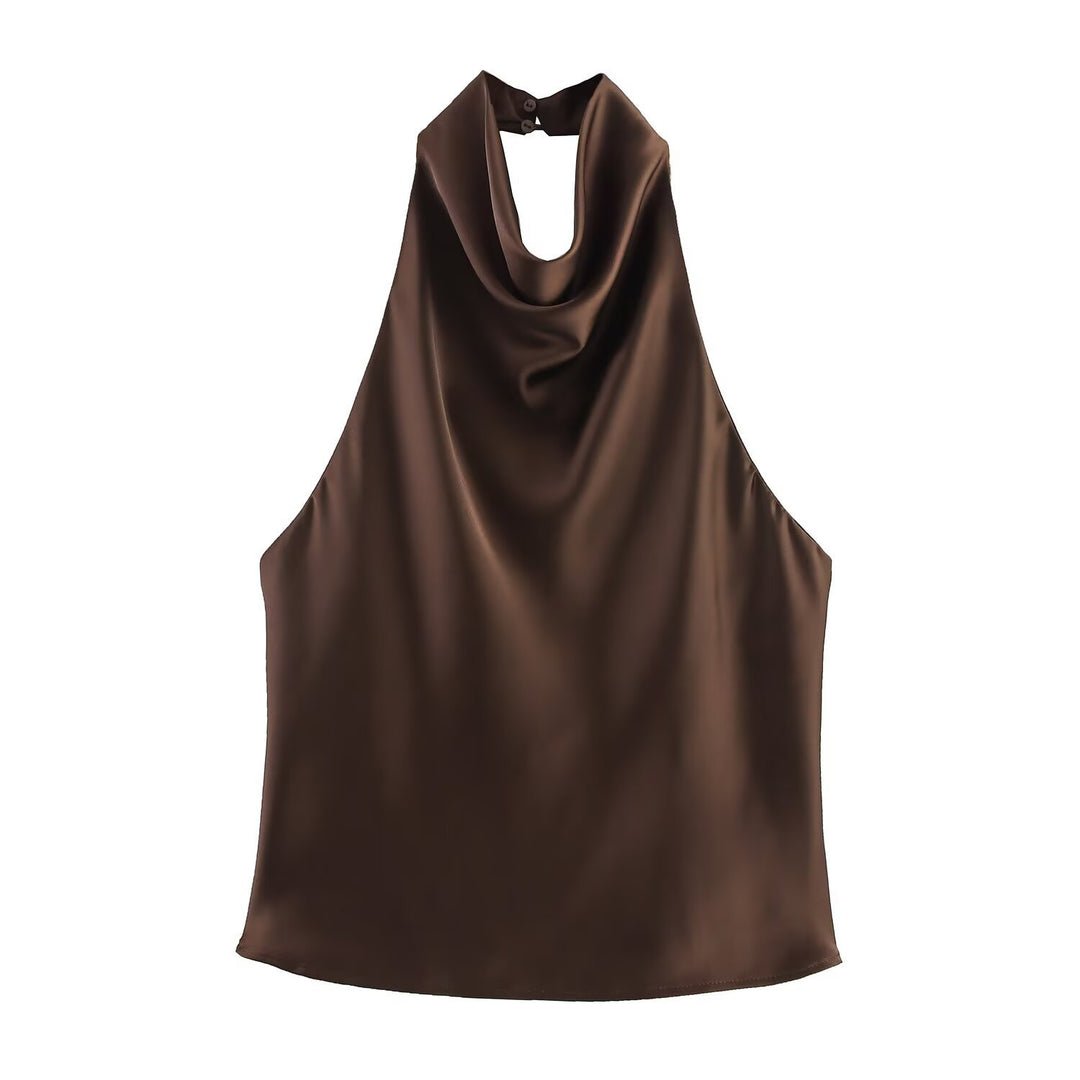 Dame elegant halterneck topp med flytende snitt og dekorative detaljer Skjora