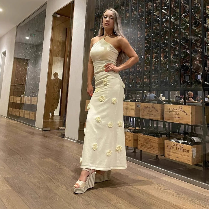 Dame Elegant Maxikjole med fine blomsterapplikasjoner Skjora