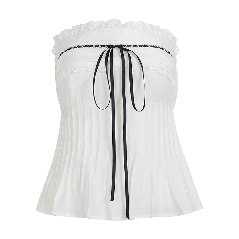 Damer Off-Shoulder Bluse skjorte med volanger og bånd Skjora