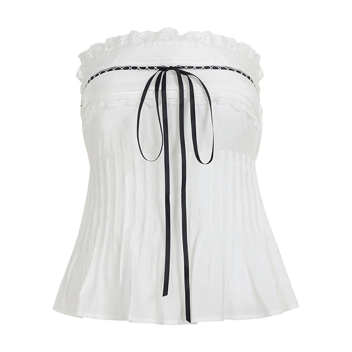 Damer Off-Shoulder Bluse skjorte med volanger og bånd Skjora