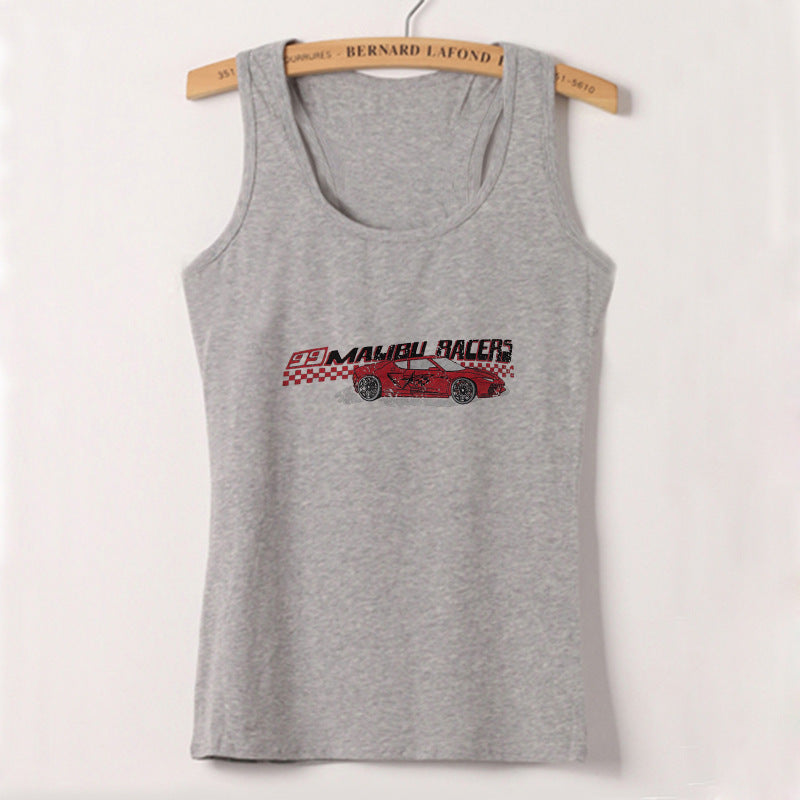 Dame cropped T-skjorte med retro racingbil-motiv Skjora