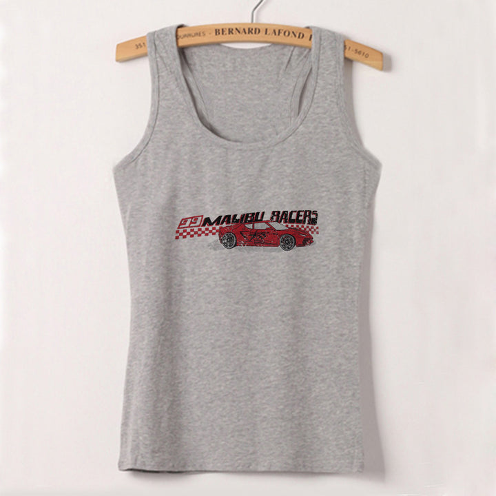 Dame cropped T-skjorte med retro racingbil-motiv Skjora