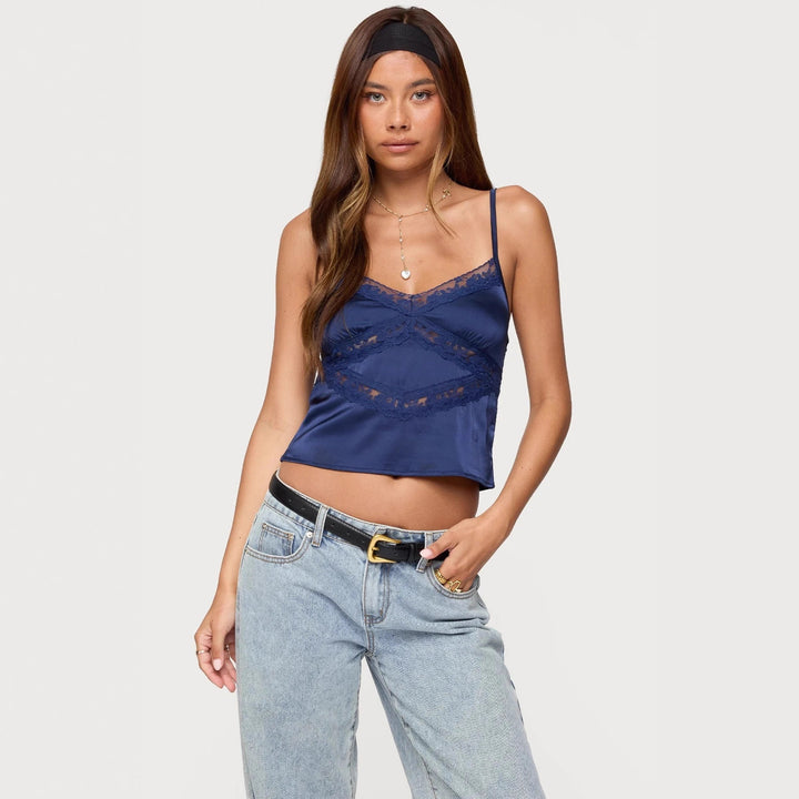 Damer Elegant Satin-Cami-Topp med Spisestykker Skjora