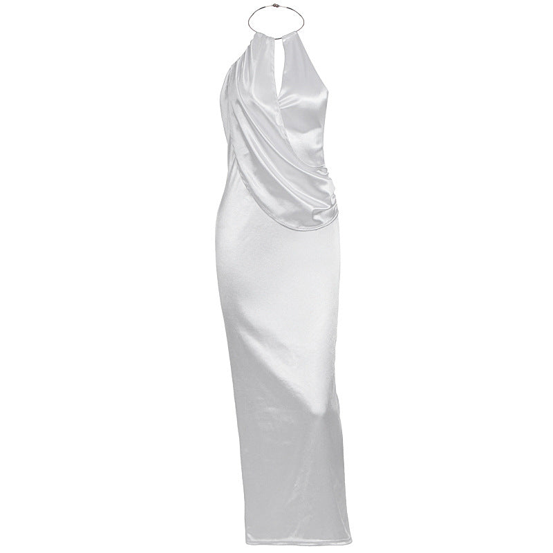 Damer Elegant Maxikjole med rynket overdel og høykvalitets satinfinish Skjora