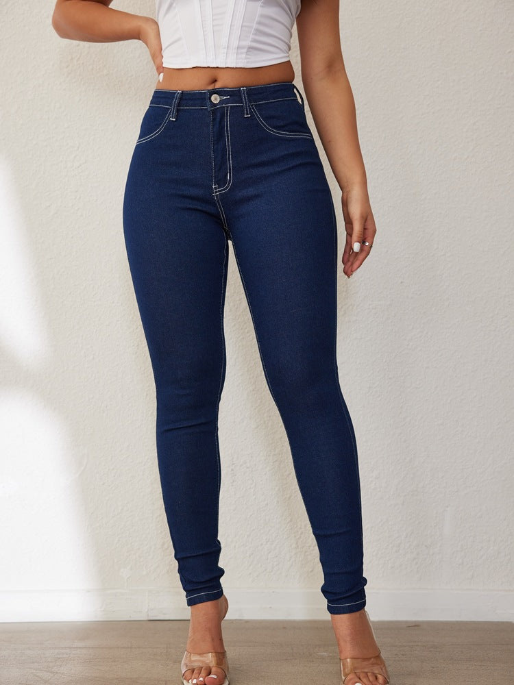 Dame Slim Fit Jeans med Høy Midje og Strekkstoff Skjora