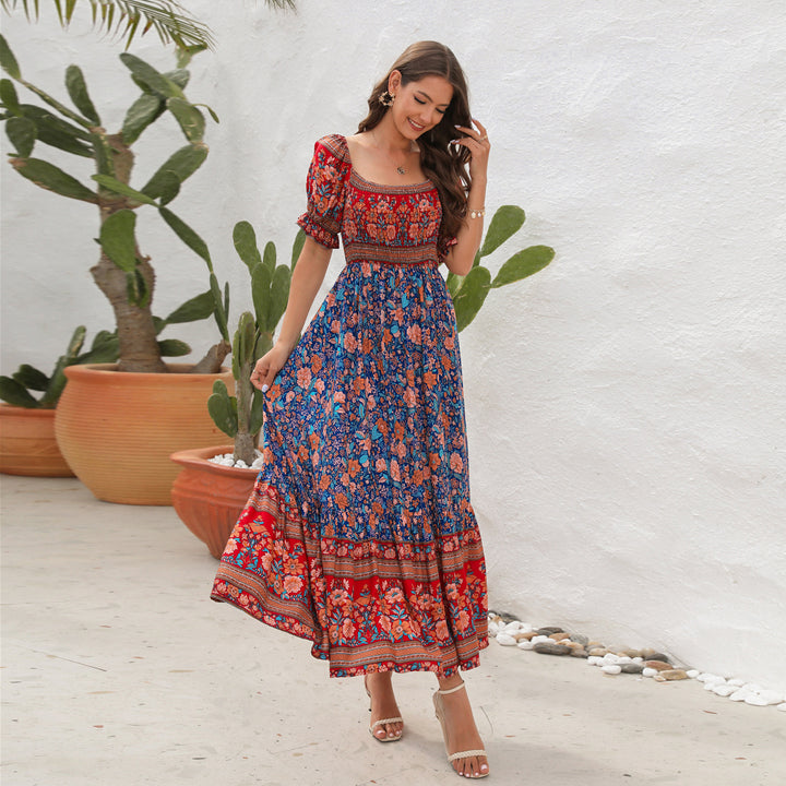 Dame Maxi-kjole med off-shoulder passform og blomster mønstre Skjora