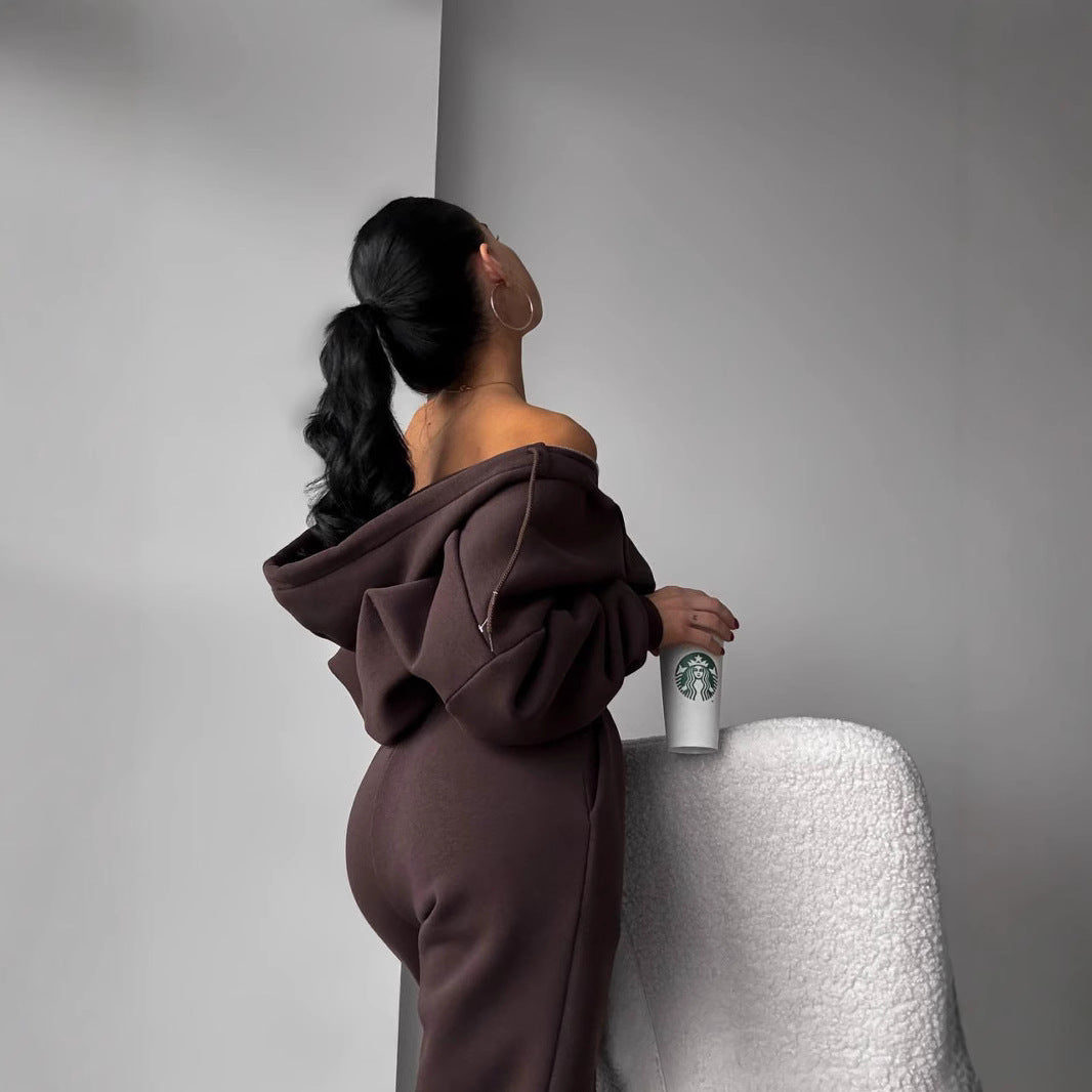 Kvinne Sporty Crop Set med Glidelås og Bred Band Skjora