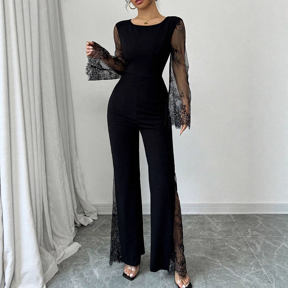 Damer Elegant Jumpsuit med skimrende spisse og vide ben Skjora