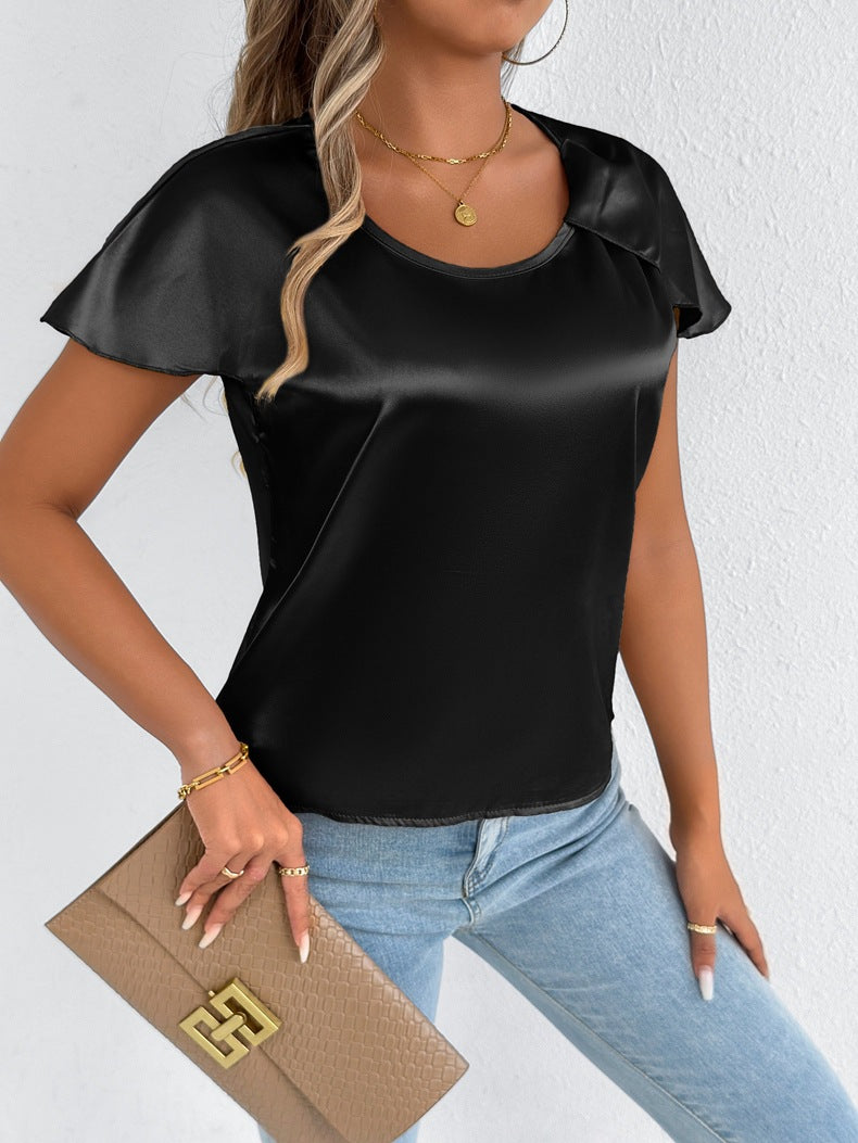 Dame satengbluse med elegante bølger Skjora