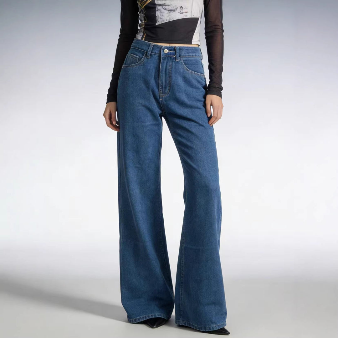 Women's baggy denim jeans with vintage wash and high waist Skjora