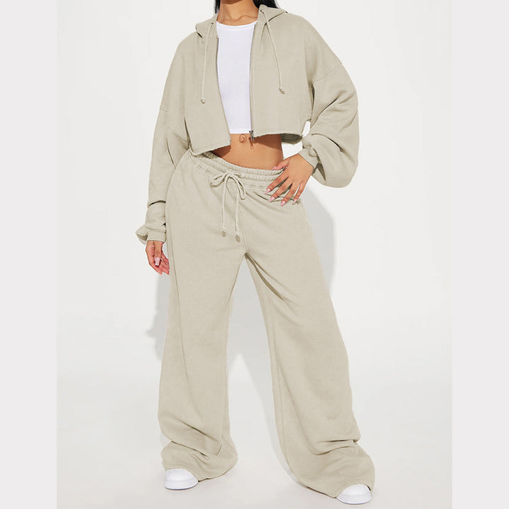 Kvinne casual cropped fleece joggedress med høy midje og løs passform Skjora