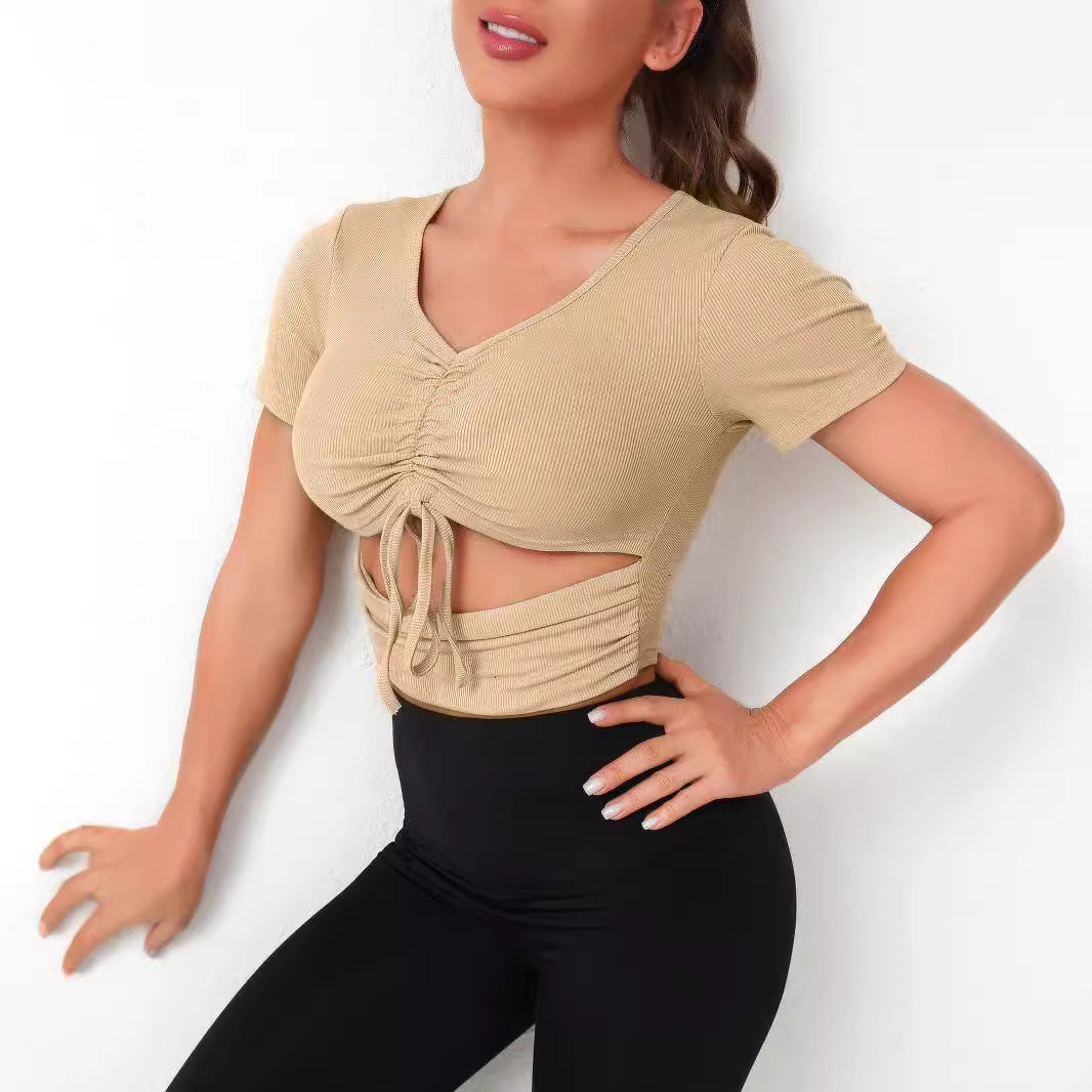 Dame Cropped Top med snøring og V-hals Skjora