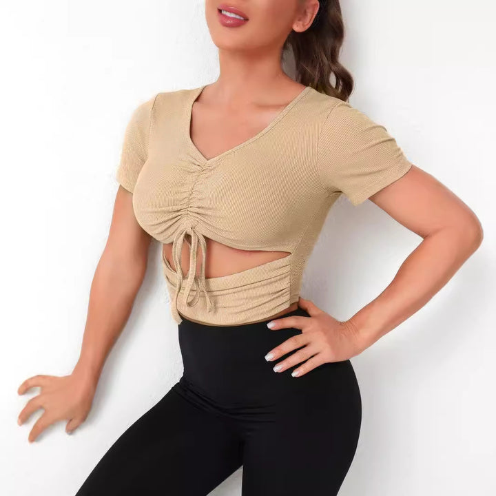 Dame Cropped Top med snøring og V-hals Skjora