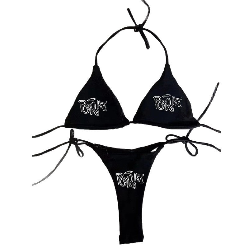 Dame bikini-sett med glitrende trykk og justerbare stropper Skjora