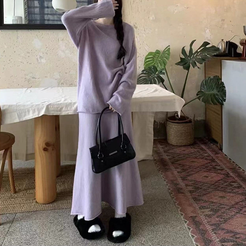 Kvinne Off-Shoulder Strikk Kjole i Casual Stil med Flytende Snitt Skjora