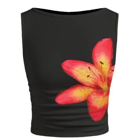 Dame ermeløs Crop-Top med blomstermotiv og tettsittende snitt Skjora