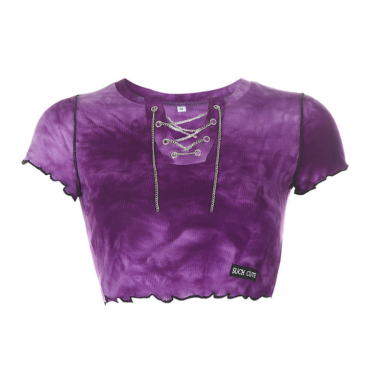 Dame cropped topp med moderne snøringdesign og avslappet kant Skjora