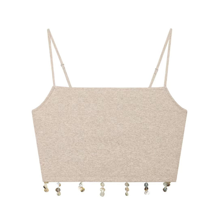 Dame Crop-Top med glitrende paljetter og smale stropper Skjora
