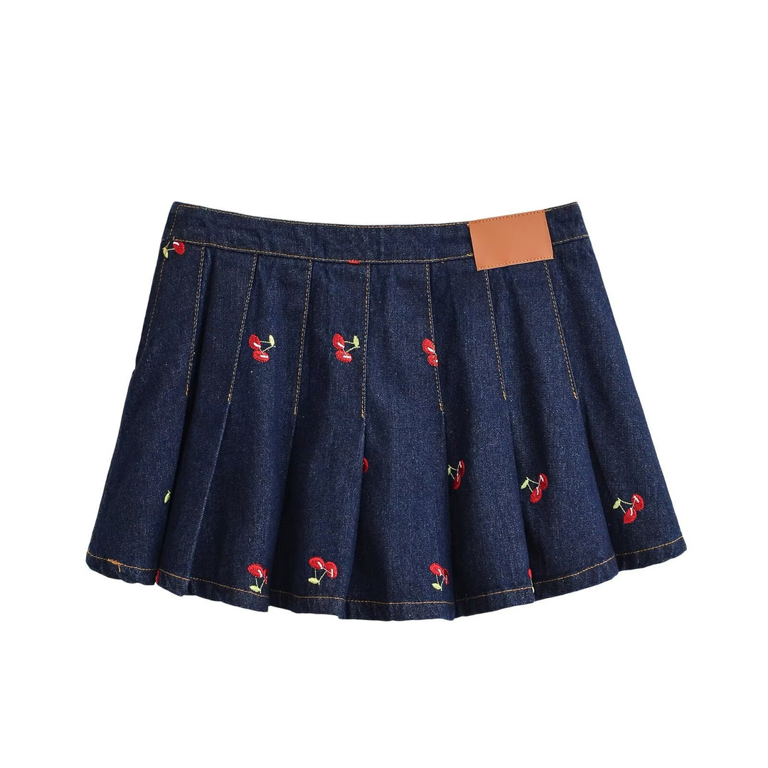 Dame jeansrulle med detaljerte broderier og plisserte design Skjora