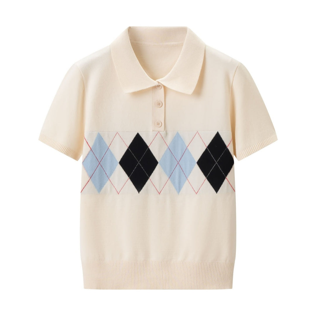 Women's Polo Shirt with modern diamond pattern and fine cotton fabric Skjora