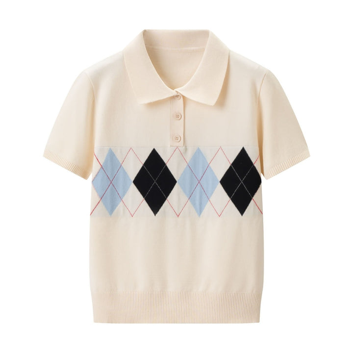 Women's Polo Shirt with modern diamond pattern and fine cotton fabric Skjora