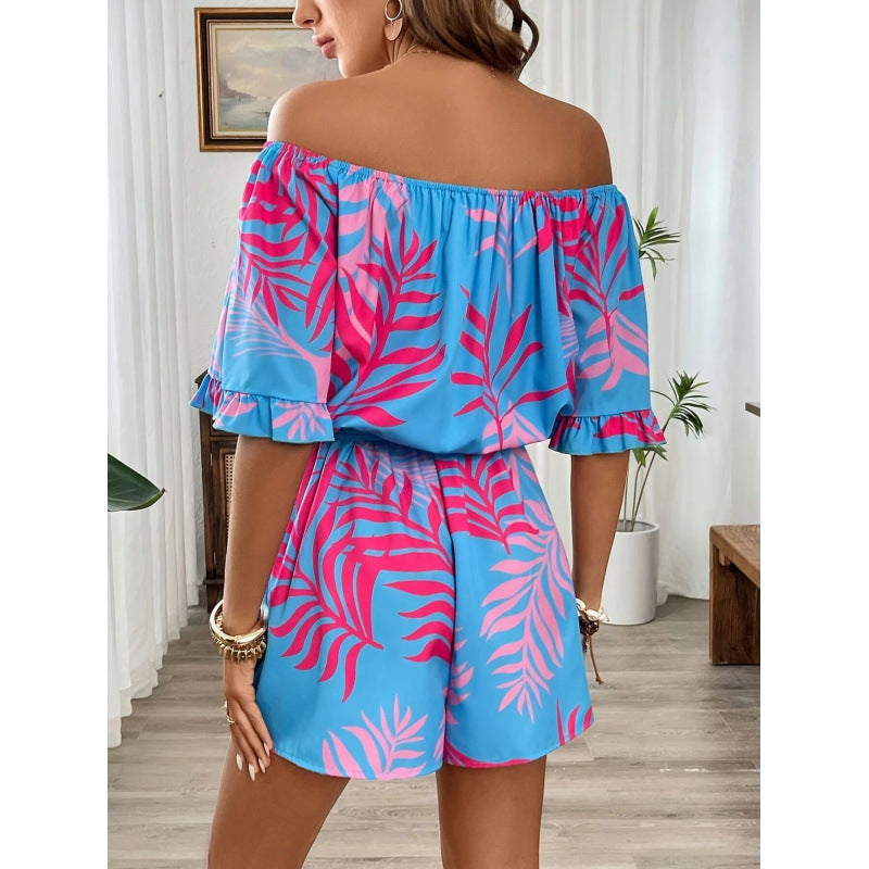 Damer Off-Shoulder Jumpsuit med blomsterdesign og elastisk bånd Skjora